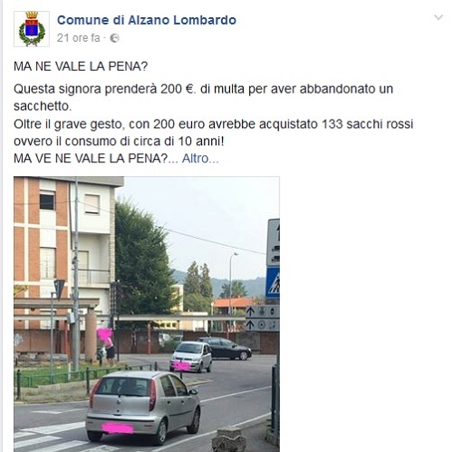 Facebook gogna mediatica Alzano Lombardo