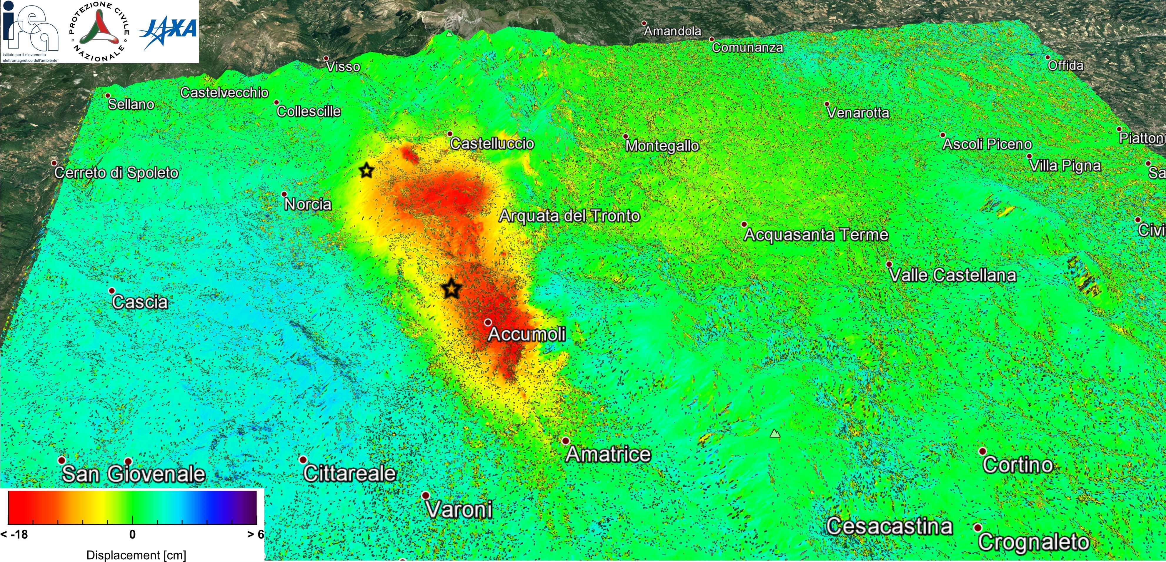 Mappa della deformazione del sisma di Amatrice