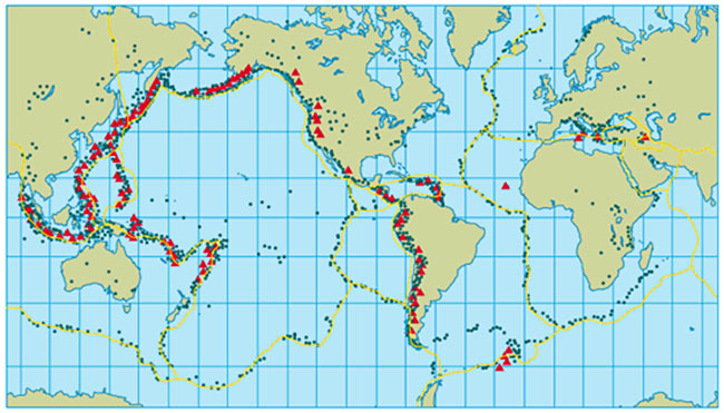 mappa terremoti e vulcani