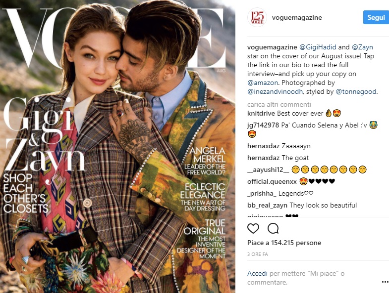 Gigi Hadid e Zayn Malik su Vogue