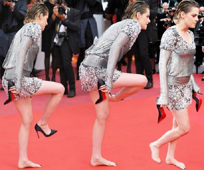 Kristen Stewart sul red carpet senza scarpe cannes 