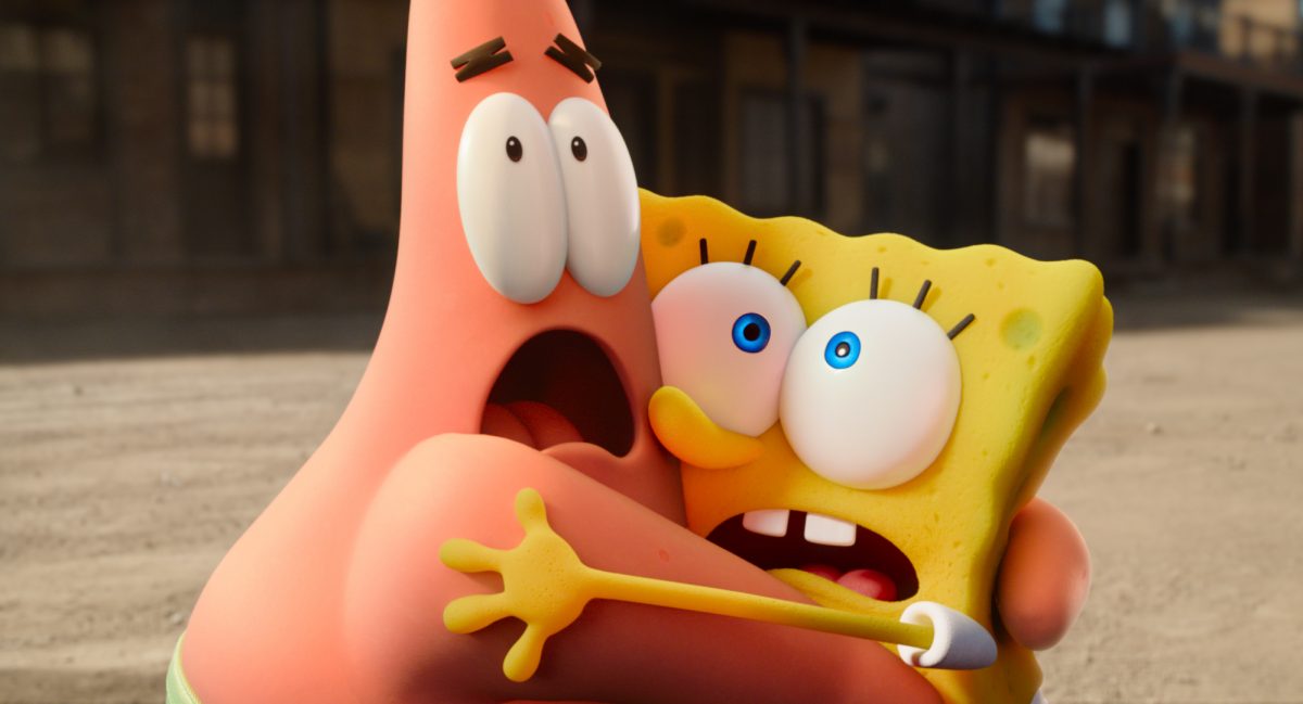 Patrick (voiced by Bill Fagerbakke) and SpongeBob (voiced by Tom Kenny) in THE SPONGEBOB MOVIE: SPONGE ON THE RUN from Paramount Animation and Nickelodeon Movies. Photo Credit: Paramount Animation.