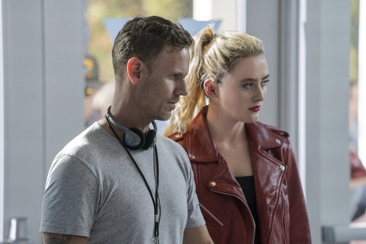 (from left) Co-writer/director Christopher Landon and Kathryn Newton on the set of Freaky.