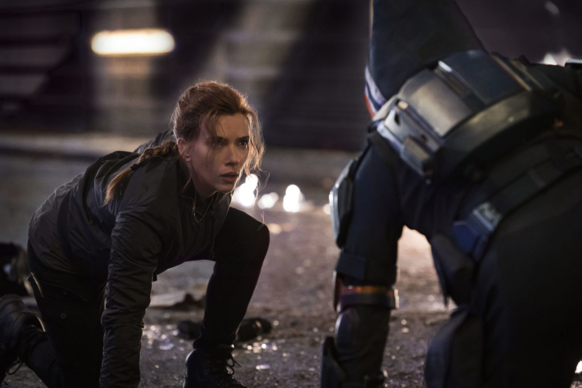 (L-R): Black Widow/Natasha Romanoff (Scarlett Johansson) and Taskmaster in Marvel Studios' BLACK WIDOW, in theaters and on Disney+ with Premier Access. Photo by Jay Maidment. ©Marvel Studios 2021. All Rights Reserved.