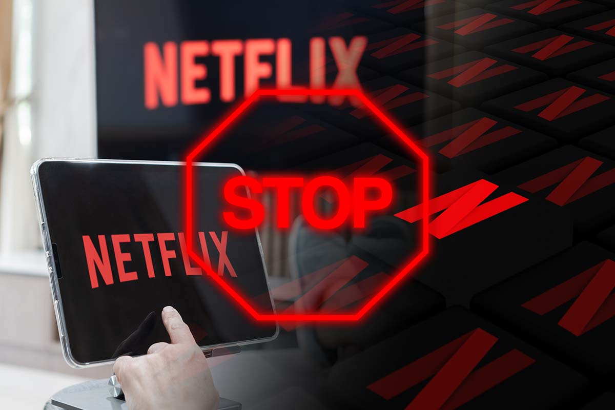 Logo Netflix e scritta Stop