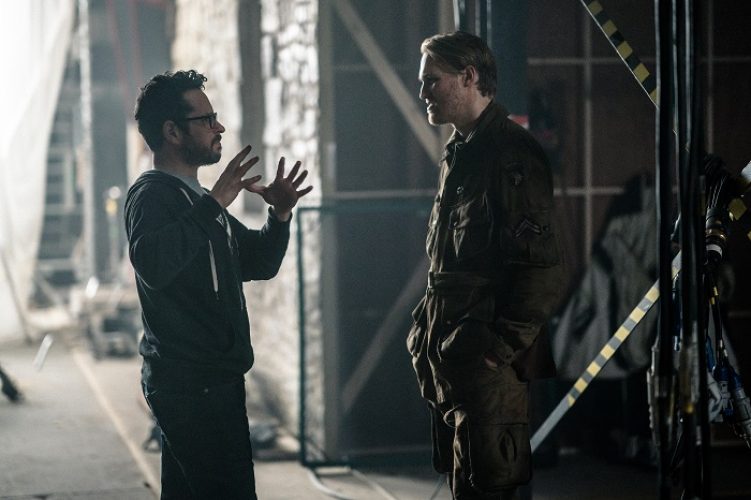 (L-R) Producer J.J. Abrams, Wyatt Russell on the set, OVERLORD by Paramount Pictures